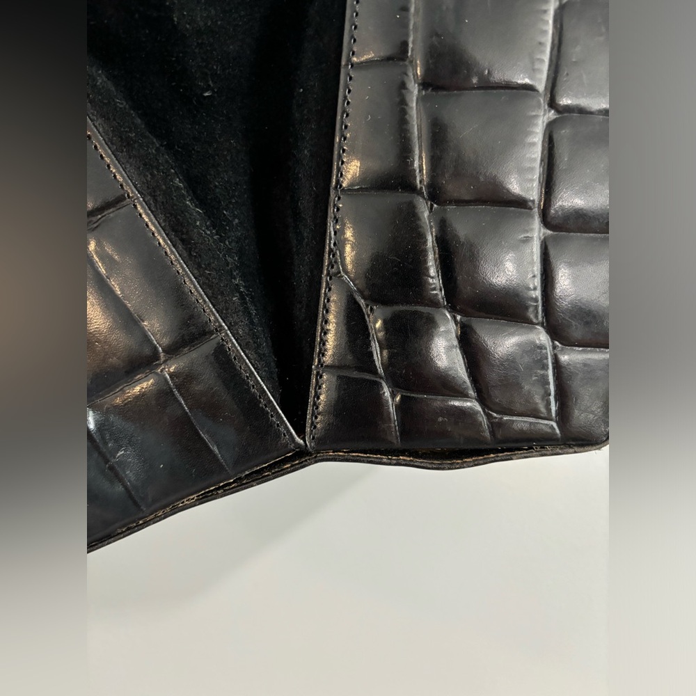 Black Leather Croc-Textured Drawstring Bucket Bag - Picture 12 of 16